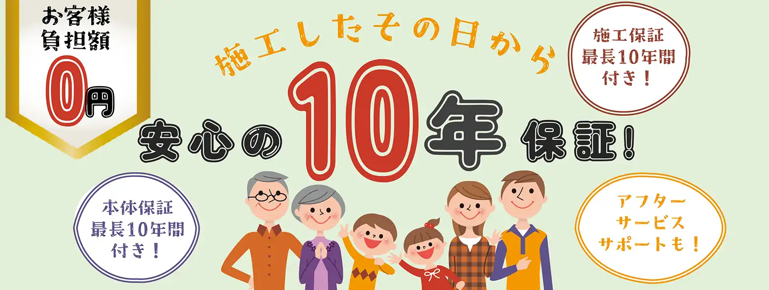 水回り（浴室・キッチン・トイレ・洗面所）リフォーム後10年の長期保証